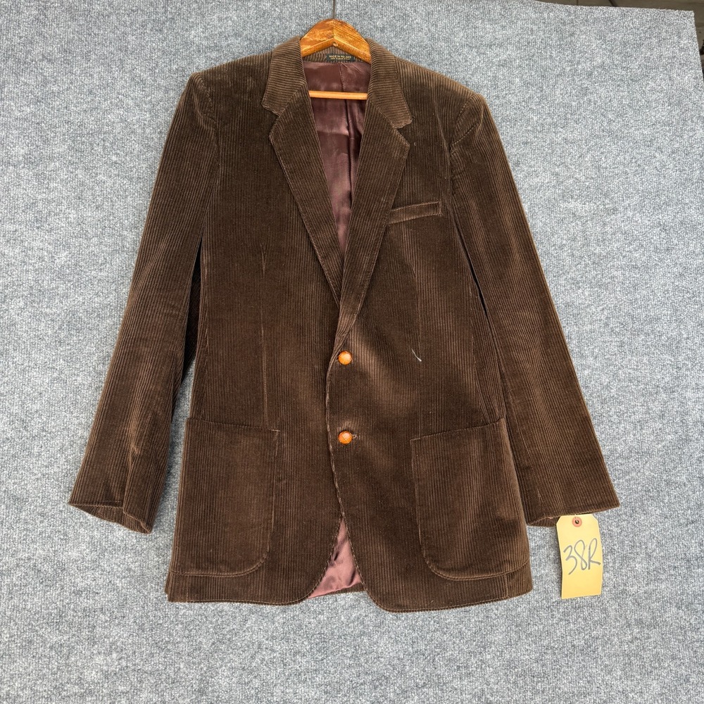 Vintage Jaguar Blazer Jacket Mens 38R Brown Corduroy Elbow Patch Single Breasted